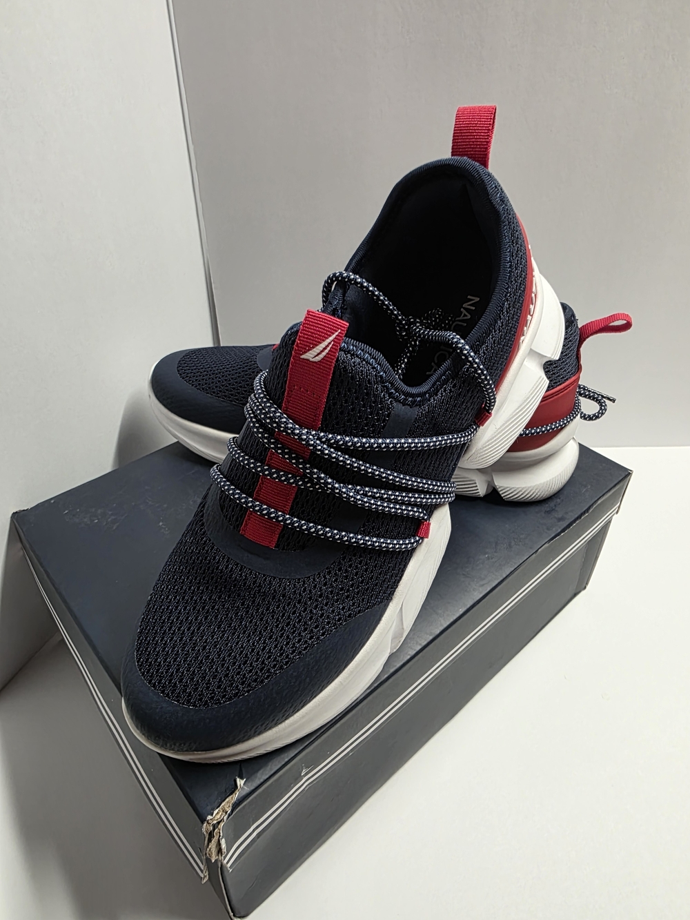 Nautica Navy and Red Slip-On Athletic Sneakers with White Sole - Picture 2 of 5